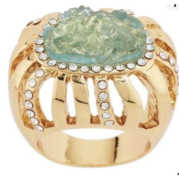 Kara Ross Goldtone Simulated Drusy & Crystal High Profile Gold Tone Ring Size 9 - Picture 10 of 12